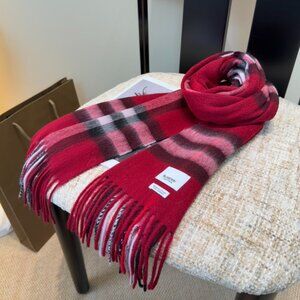 Burberry Cashmere Scarf Nova Check Made in Scotland Burgundy